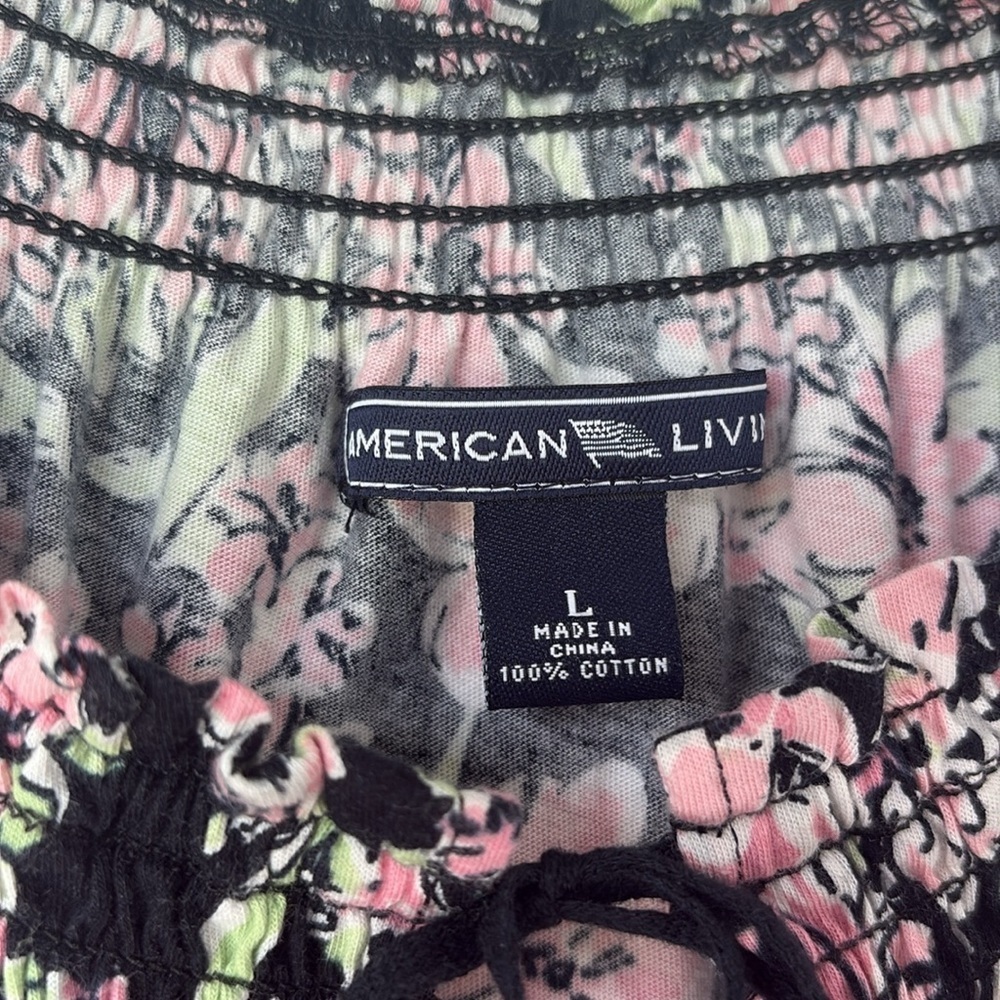 American Living Black and Pink Floral Blouse size large Cottagecore cotton y2k - Picture 2 of 4